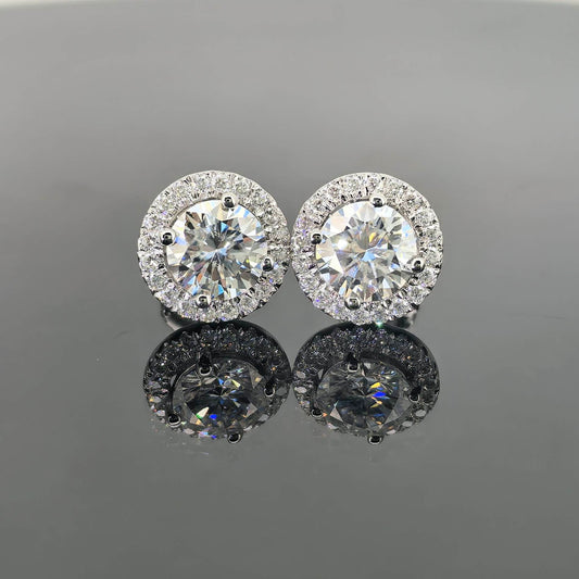 Round Halo 0.5 Carat Moissanite VVS Mens Stud Earring