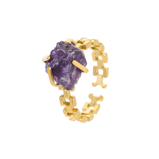 Vintage Amethyst Crystal Stone Ring !8K Gold Plated