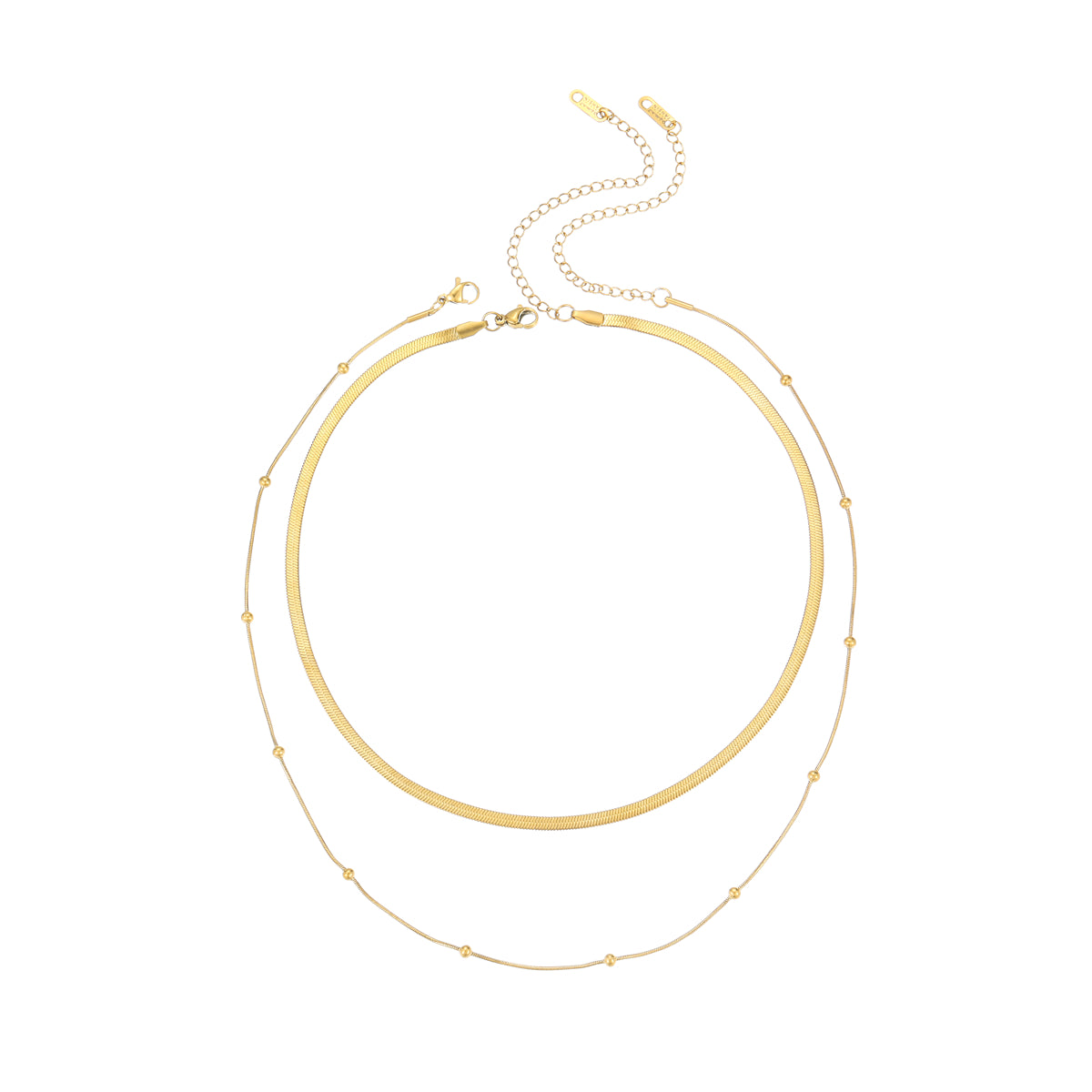 Herringbone Snake Chain & Ball Chain 18K Gold Plated