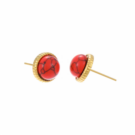 Natural Stone Coral - 18K Plated Earrings