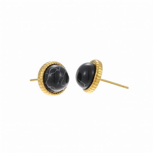 Natural Stone Black Tiger Eye - 18K Gold Plated Earring