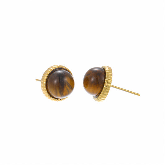 Natural Stone Tiger Eye Earring 18K Gold Plated