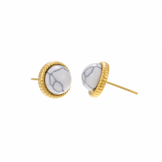 Natural Stone Howlite 18K Gold Plated Stud Earring