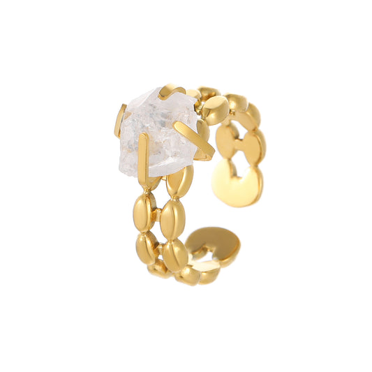 Vintage Moonstone Crystal Stone Ring 18K Gold Plated