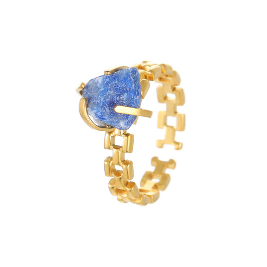 Vintage Lapis Lazuli Crystal Stone Ring 18K Gold Plated