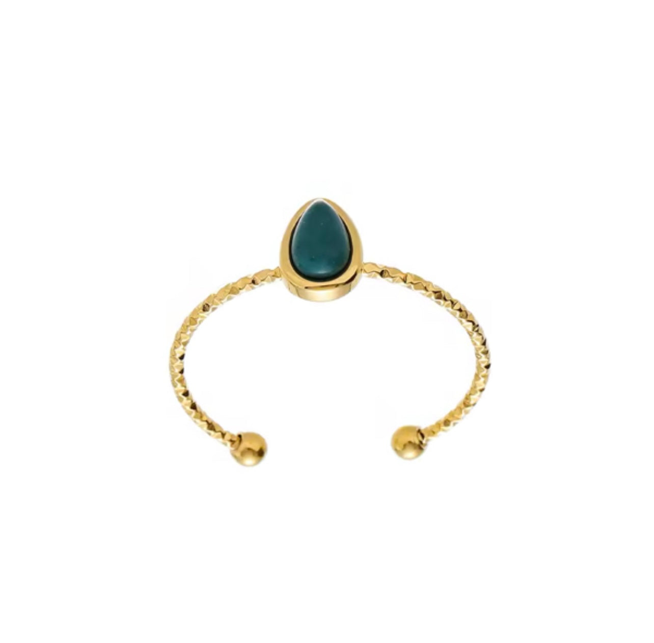 Natural Stone Ring Green Agate 18k PVD Gold Plated