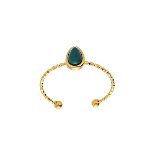 Natural Stone Ring Green Agate 18k PVD Gold Plated