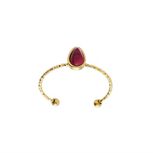 Natural Stone Ring Red Agate 18k PVD Gold Plated