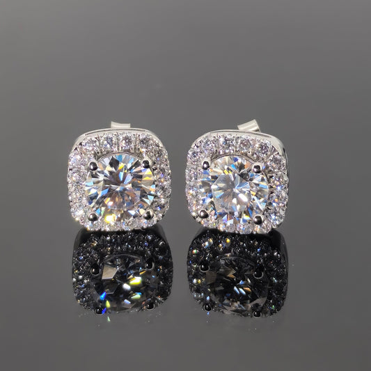 Square 0.5 Carat Moissanite VVS Yellow Gold Mens Earring Stud