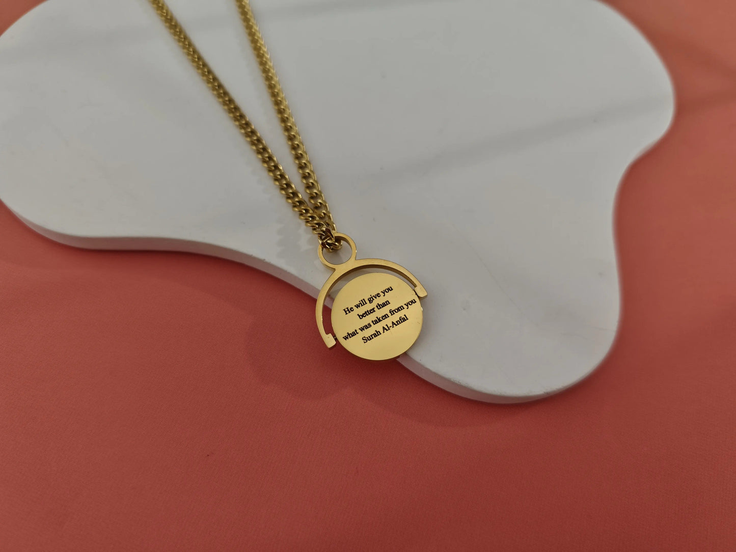 Arabic Faith Surah Al-naf 18K Personalised Necklace- He will give you better than what was taken from you.