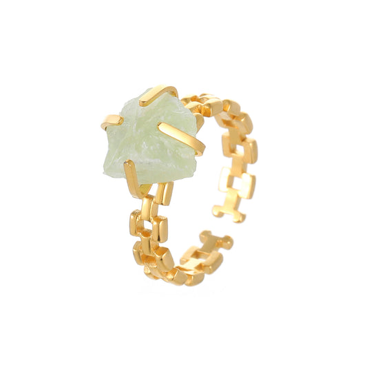 Vintage Lemon Quartz Crystal Stone Ring !8K Gold Plated